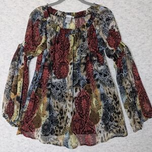 Multicolor Floral Oriental Women's Blouse L